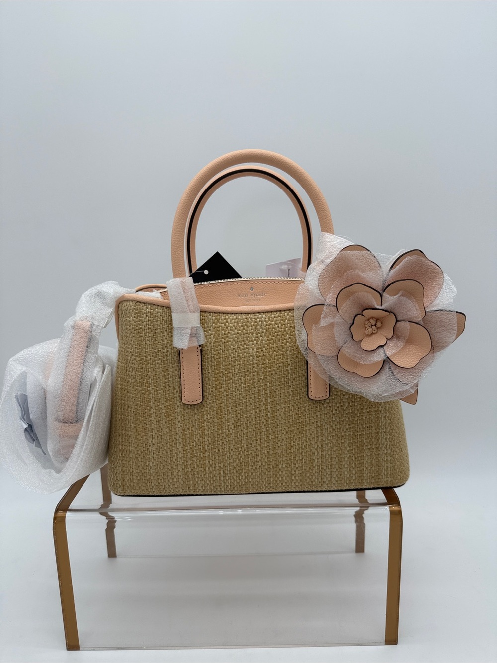 Kate Spade Thompson Street Straw Small Satchel Crossbody Bag w/Charm Crisp Peach